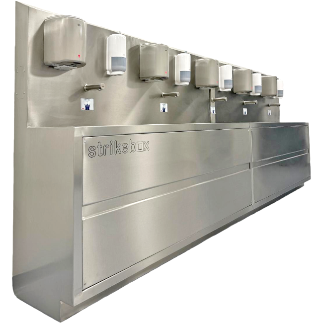 panel with hygienic cleaning stations