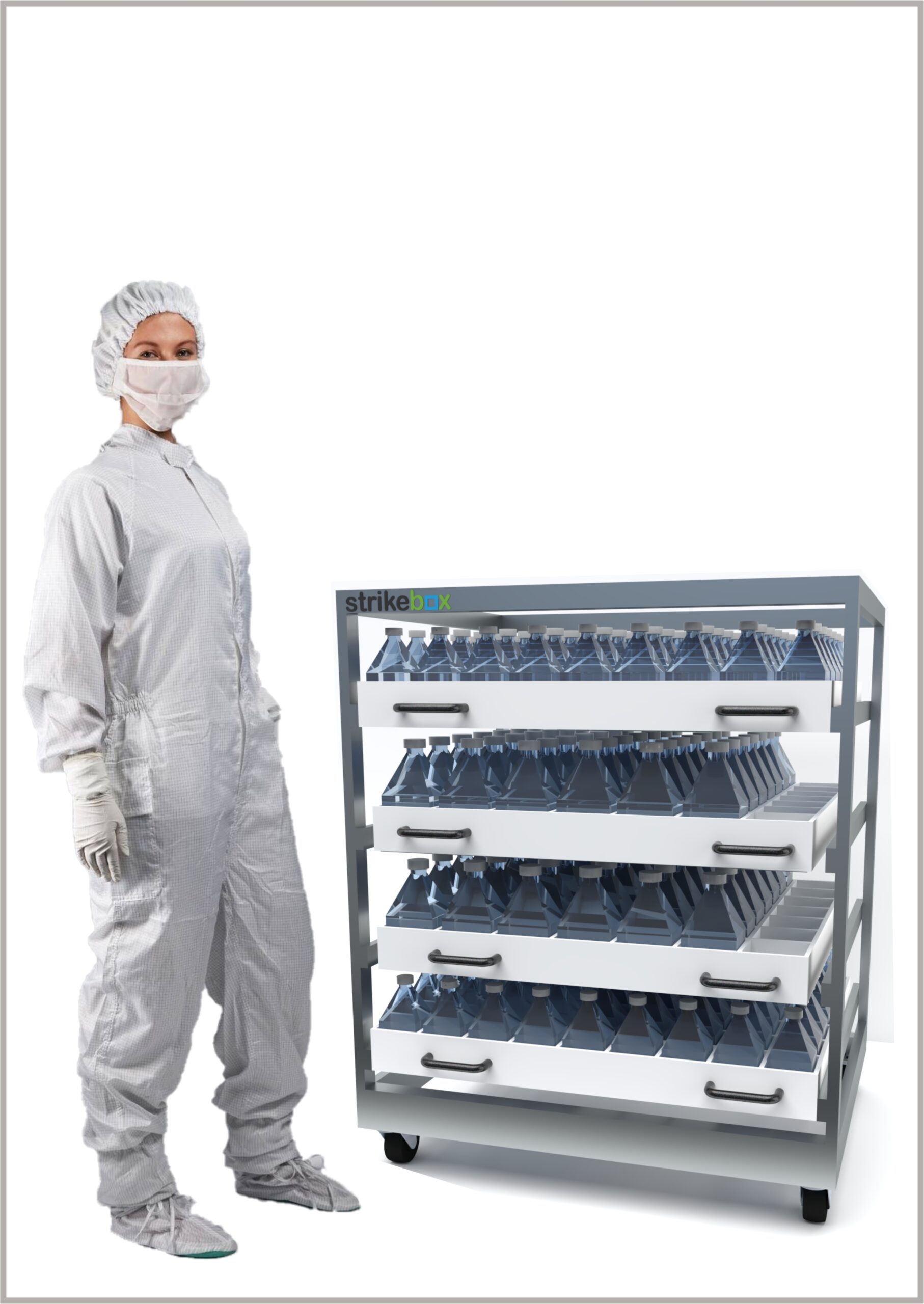 staff beside bottle thaw trolley