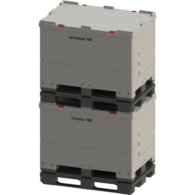 strikebox 500l plastic cleanroom tote stacked on top