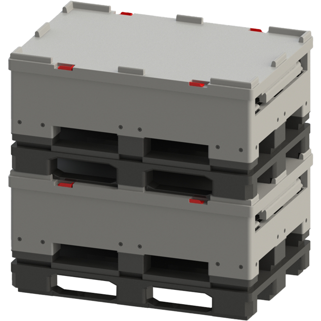 plastic cleanroom totes stacked