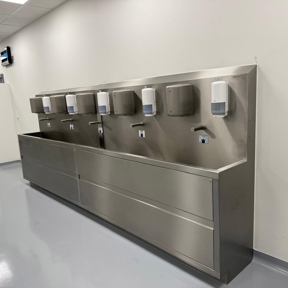 sinks with hygienic soap station