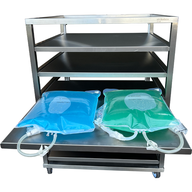 liquids on pull-out shelf trolley